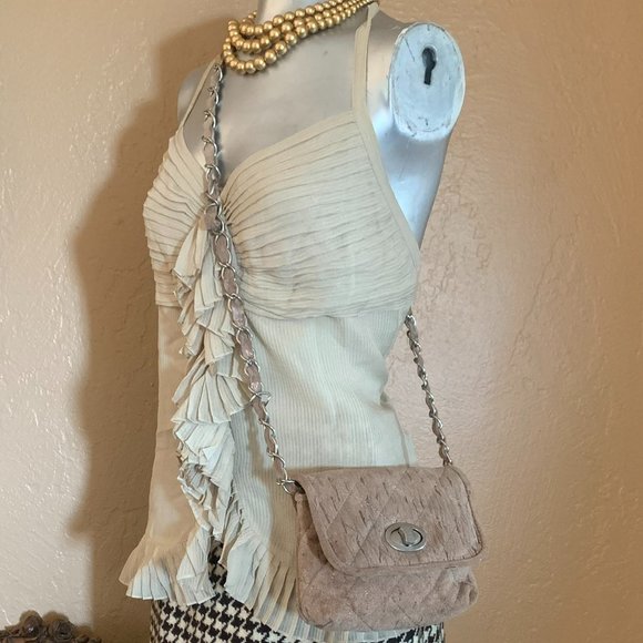 Adoratta Handbags - Donna Adoratta Suede Small Chain Crossbody Quilted Bag.